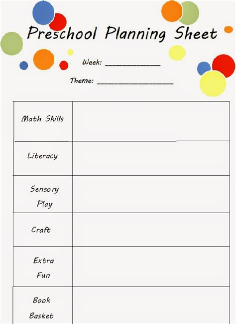 Printable Preschool Planning Sheet Fun Learning For Kids Preschool Planning Sheets - Preschool Planning Sheets
