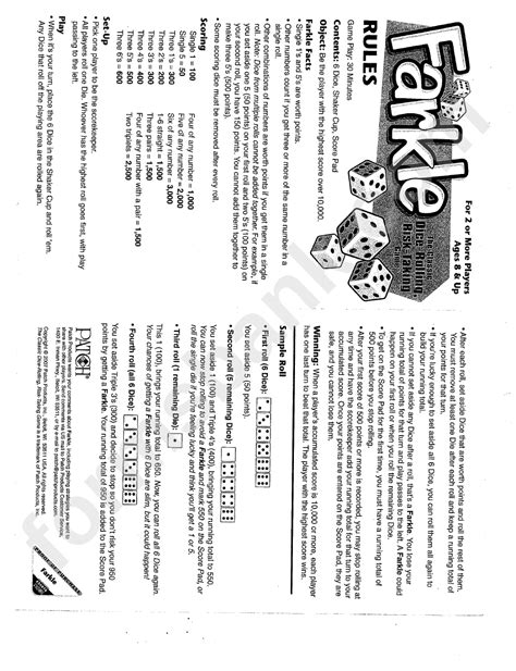 Printable Rules For Farkle