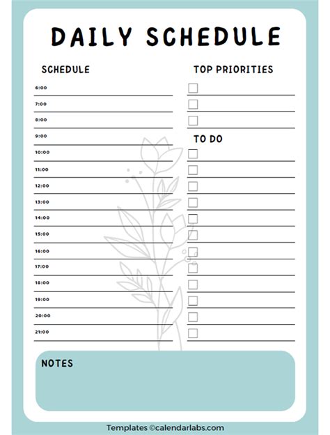 Printable Schedule Template Daily
