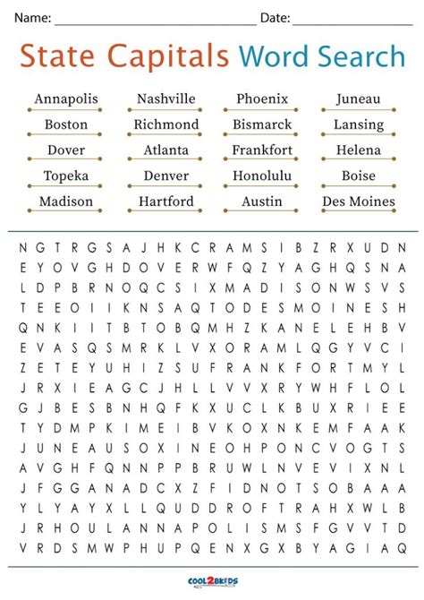 Printable State Capitals Word Search From Abcs To Find The States Word Search - Find The States Word Search