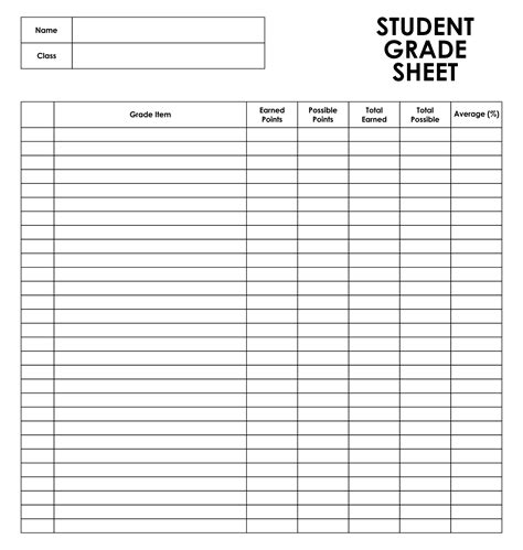 Printable Student Grade Sheet Documentine Com Printable Grade Sheet - Printable Grade Sheet
