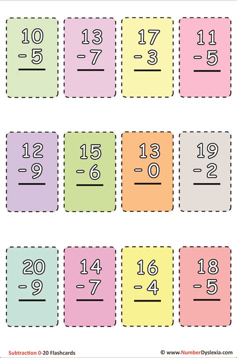 Printable Subtraction Flashcards 0 20 With Free Pdf Printable Subtraction Flash Cards - Printable Subtraction Flash Cards
