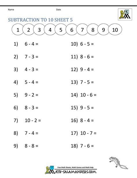 Printable Subtraction Within 10 Worksheets Education Com Subtract 10 Worksheet - Subtract 10 Worksheet