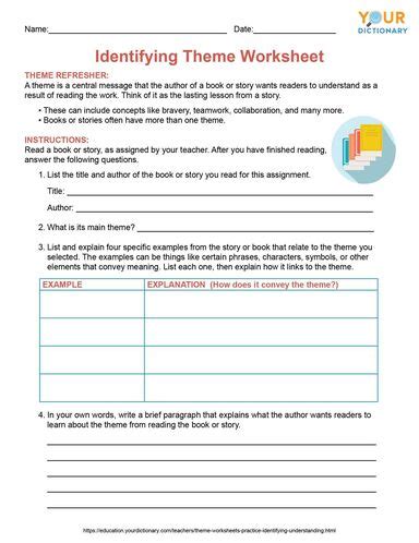 Printable Theme Worksheets Education Com Identify Theme Worksheet - Identify Theme Worksheet
