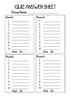 Printable Trivia Answer Sheets