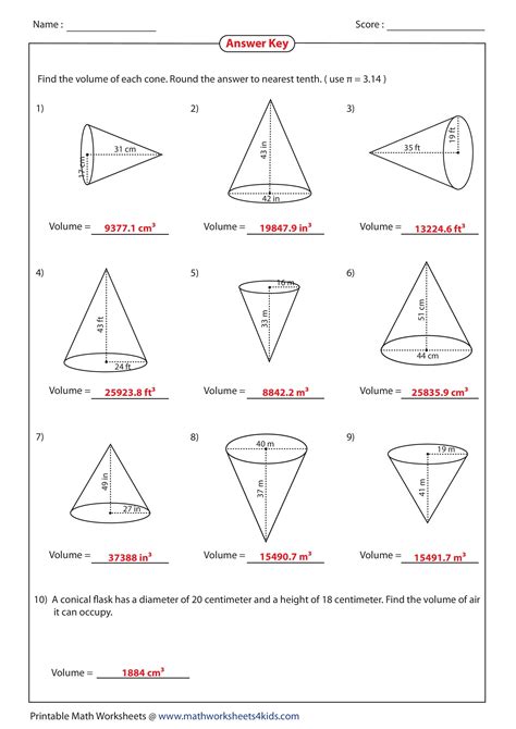 Printable Volume Of A Cone Worksheets Education Com Volume Cone Worksheet - Volume Cone Worksheet