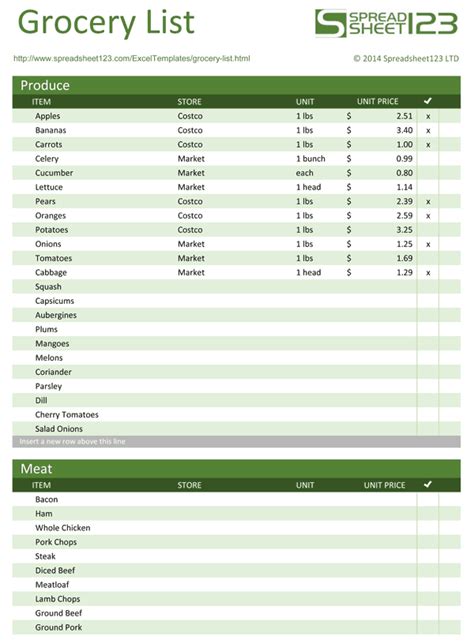 Read Printable Shopping List Excel Templates 