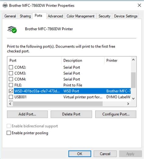 printer install for TCP/IP but got WSD instead