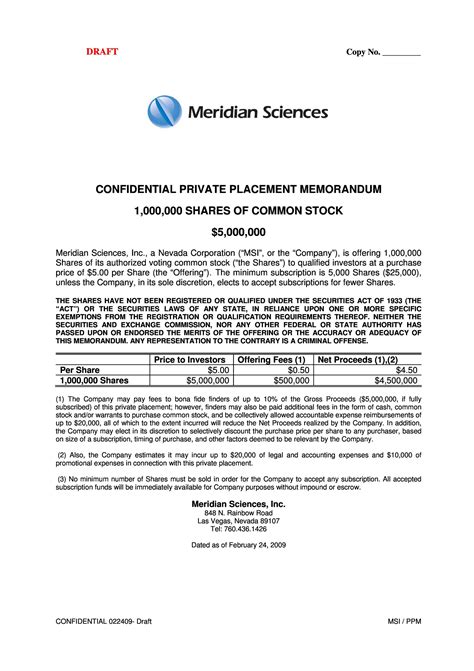 Private Placement Information Memorandum Template