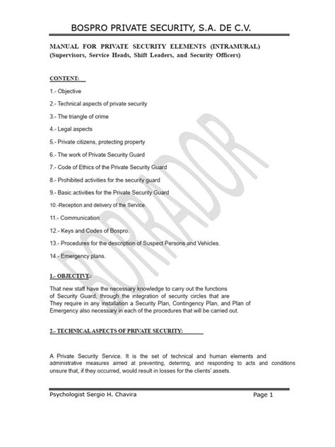 Private Security Supervisor Manual