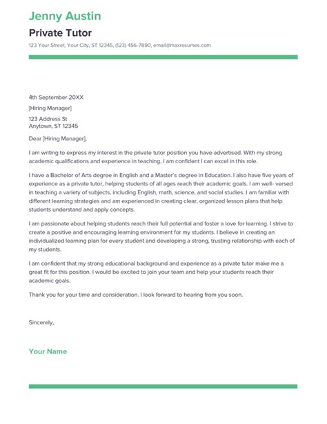 Private Tutor Reference Letter