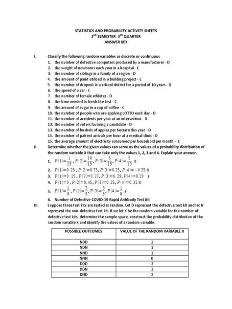 Probability And Statistics Answer Key