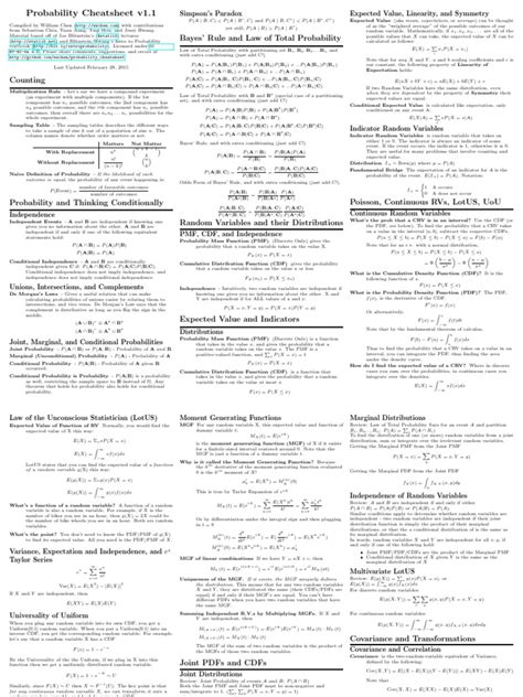 probability and statistics cheatsheet