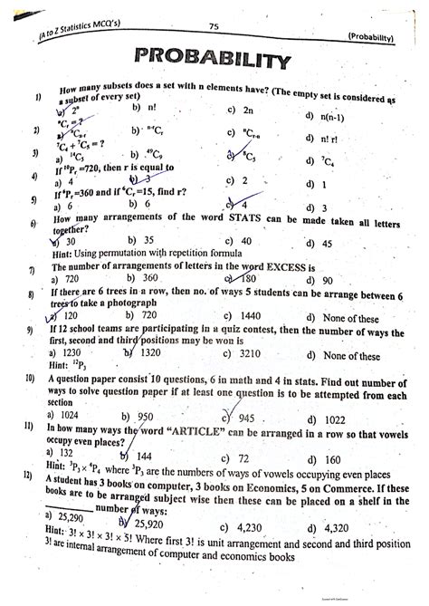 Probability And Statistics Mcqs With Answers
