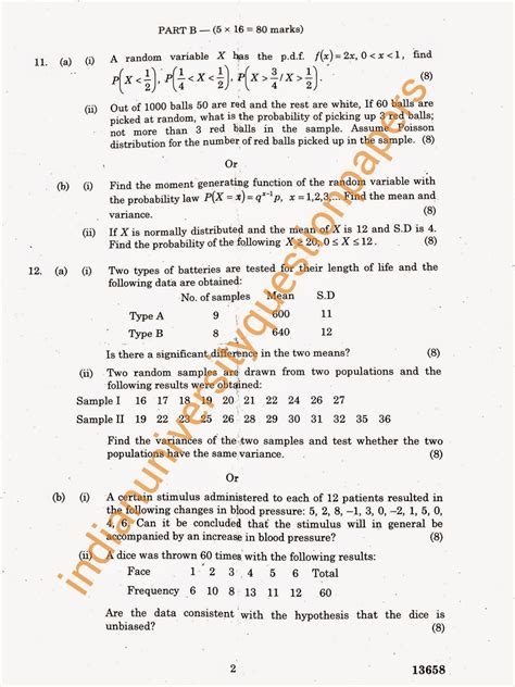 Probability And Statistics Question Paper Answers