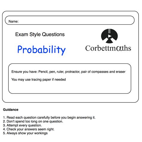 Probability Practice Questions Corbettmaths Act Probability Worksheet - Act Probability Worksheet