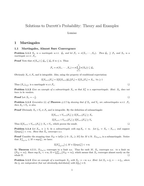 Probability Theory Durrett Exercise Solutions