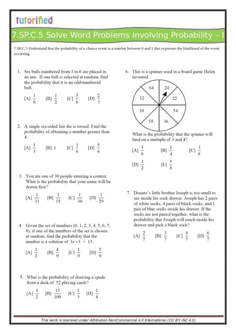 Probability Worksheets Common Core Sheets Probability For 6th Grade Worksheet - Probability For 6th Grade Worksheet
