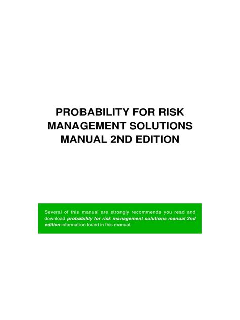 Download Probability For Risk Management Solutions Manual 2Nd Edition Pdf 