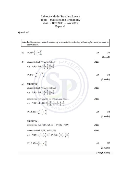Full Download Probability Test Math Sl 12 Name Total Out Of 53 Marks 1 