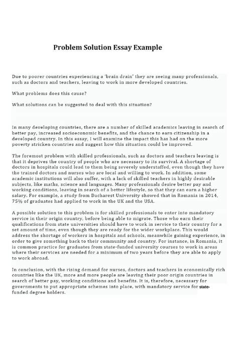 Problem Solution Essay Example For 5th Grade