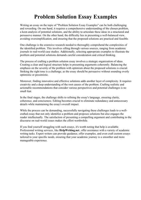 Problem Solution Essay Examples Middle School