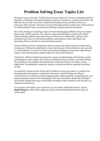 Full Download Problem Solving Paper Topics 