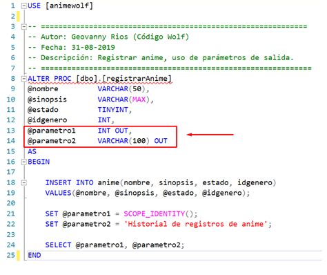 procedimientos almacenados sql con parametros de entrada