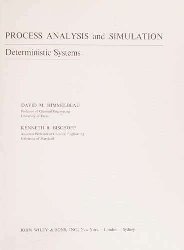 Process Analysis And Simulation Himmelblau Bischoff