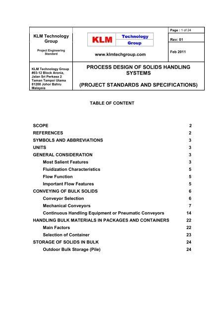 Process Design Of Solids Handling Systems Project