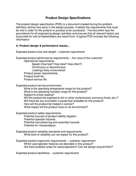 Product Design Specification Example