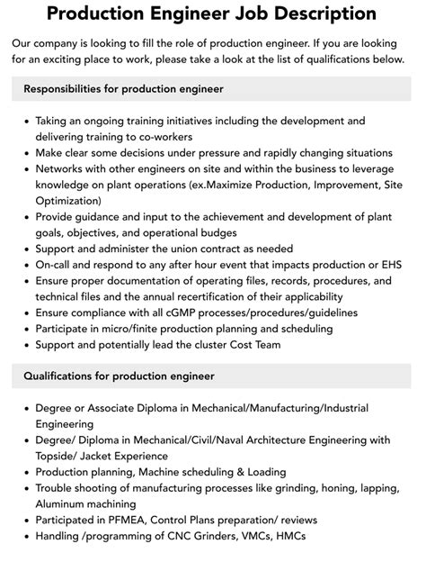 Read Online Production Engineer Responsibilities 