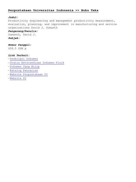Productivity Engineering And Management David J Sumanth