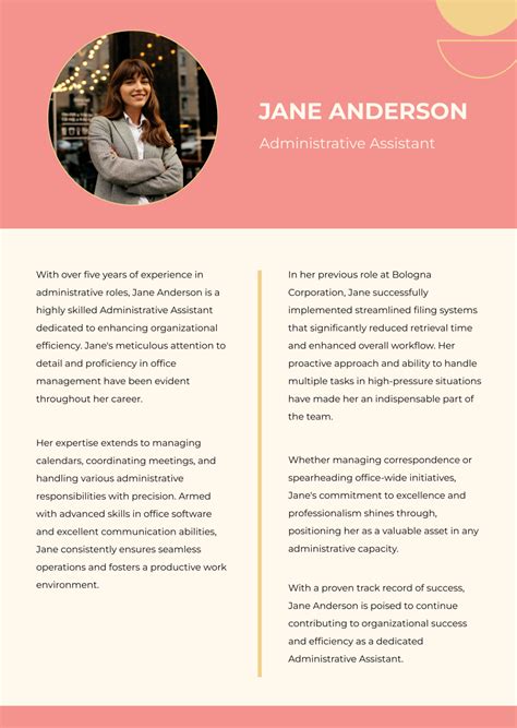 professional biography examples for administrative assistant