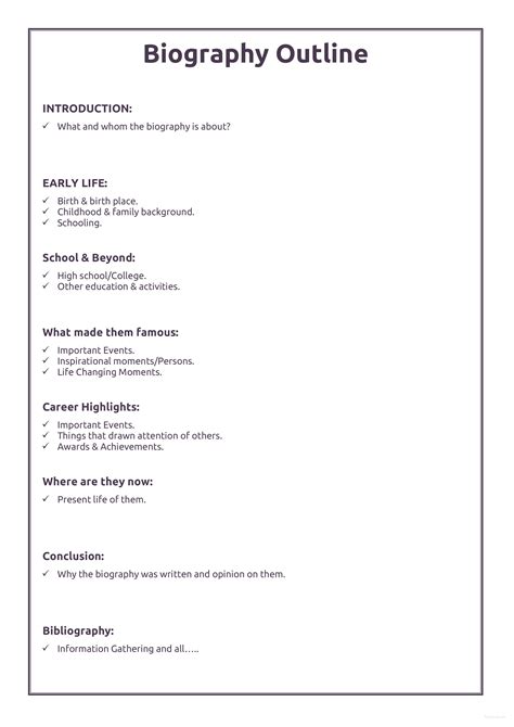 professional biography outline template