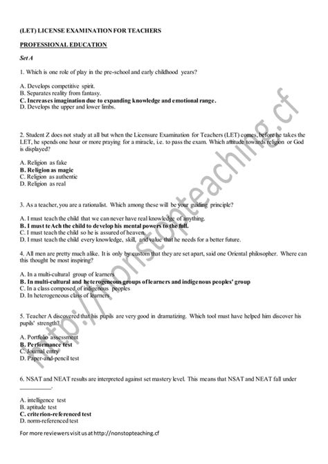 Professional Education Let Examination Sample Bing