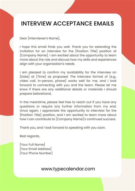 Professional Email Response Template Job Interview