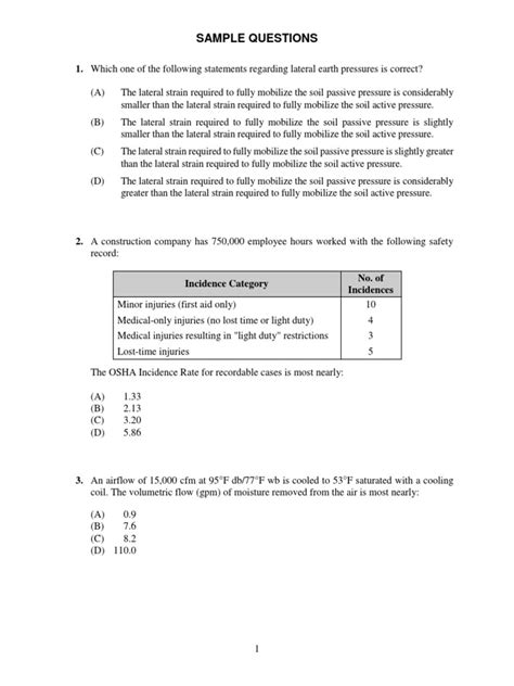 Professional Engineering Exam Sample Questions