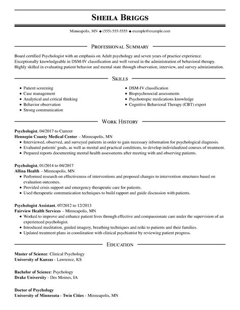 Professional Psychology Resume Examples Livecareer Psychology Resumes - Psychology Resumes