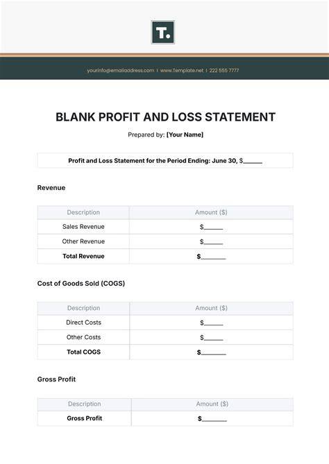 profit and loss statement blank form
