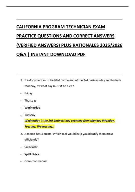 program technician sample written exam