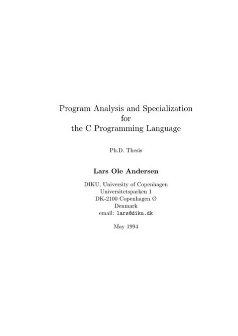 Read Online Program Analysis And Specialization For The C Programming 