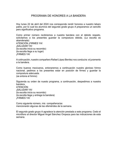Programa De Honores A La Bandera Pdf