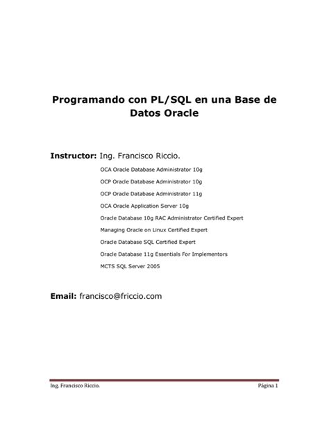Programando Con Pl Sql En Una Base De Datos Oracle