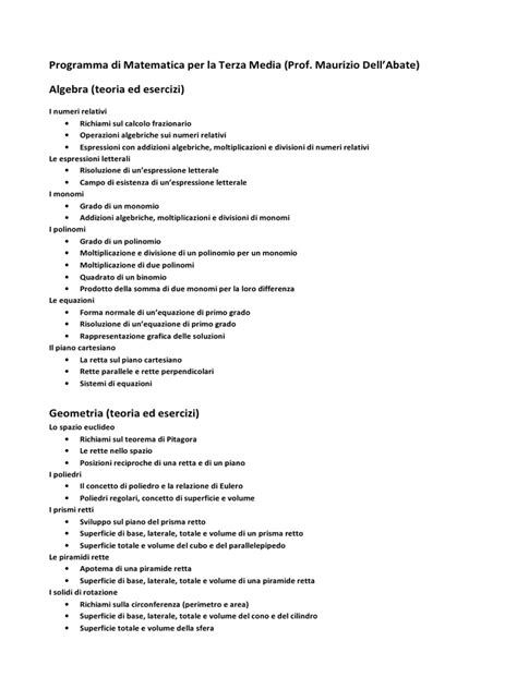 Programma Matematica Terza Media