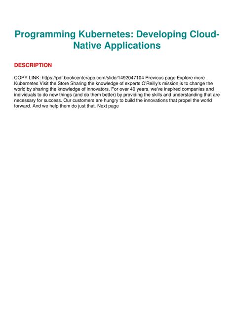 Programming Kubernetes Developing Cloud Native Ap