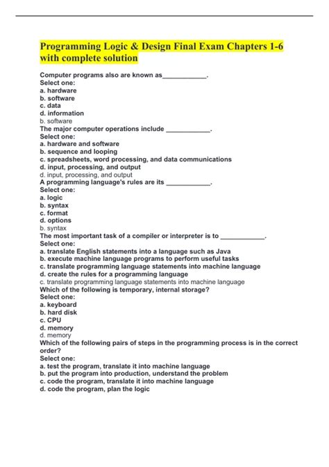 programming logic and design final exam