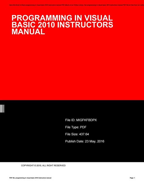 Read Online Programming In Visual Basic 2010 Instructors Manual 