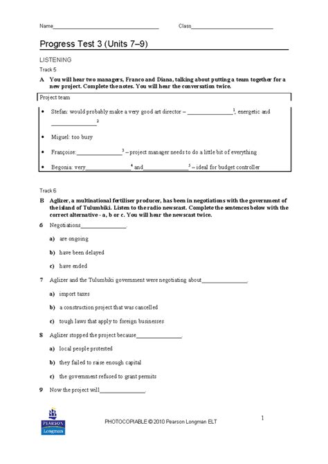 progress test 3 units 7 9 key