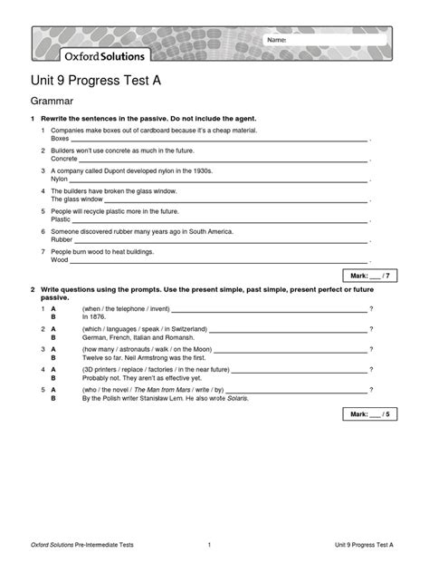 Progress Test Unit 9 Solutions Upper Intermediate